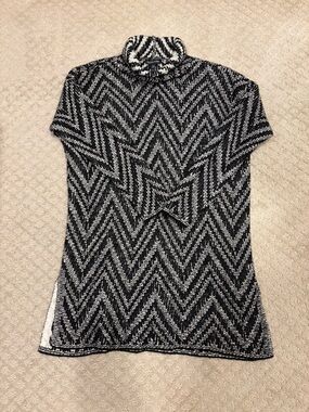 Eileen Fisher Black and Cream Chevron Knit Sweater